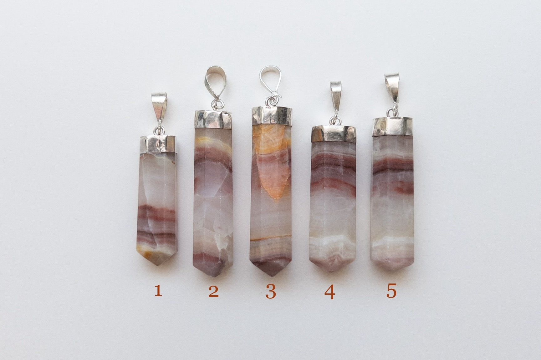 Pink Banded Calcite Sterling Silver Pendants